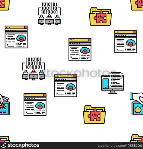 Dev Code Occupation Vector Seamless Pattern Thin Line Illustration. Dev Code Occupation Vector Seamless Pattern