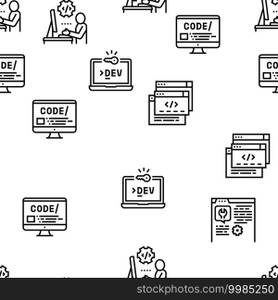 Dev Code Occupation Vector Seamless Pattern Thin Line Illustration. Dev Code Occupation Vector Seamless Pattern