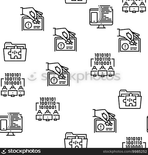 Dev Code Occupation Vector Seamless Pattern Thin Line Illustration. Dev Code Occupation Vector Seamless Pattern