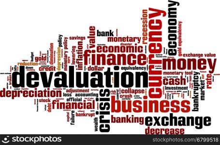 Devaluation word cloud concept. Vector illustration