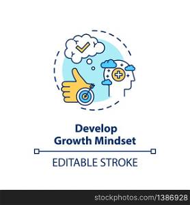 Develop growth mindset concept icon. Personal development, self improvement idea thin line illustration. Attitude change, positive thinking. Vector isolated outline RGB color drawing. Editable stroke. Develop growth mindset concept icon