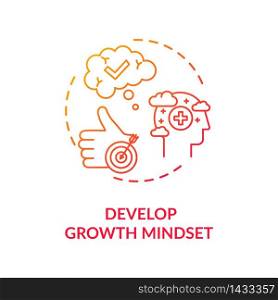 Develop growth mindset concept icon. Personal development, self improvement idea thin line illustration. Attitude change, positive thinking. Vector isolated outline RGB color drawing. Develop growth mindset concept icon