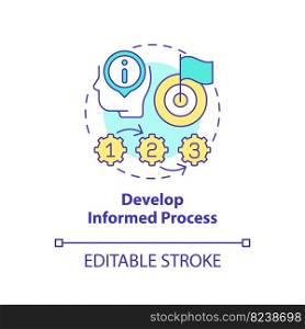 Develop informed process concept icon. Commercial strategy. Causal research benefit abstract idea thin line illustration. Isolated outline drawing. Editable stroke. Arial, Myriad Pro-Bold fonts used. Develop informed process concept icon