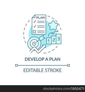 Develop plan blue concept icon. Effective management and work optimization. Career advancement abstract idea thin line illustration. Vector isolated outline color drawing. Editable stroke. Develop plan blue concept icon