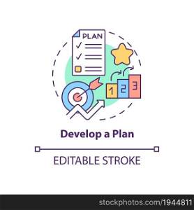 Develop plan concept icon. Effective management and work optimization. Career advancement abstract idea thin line illustration. Vector isolated outline color drawing. Editable stroke. Develop plan concept icon