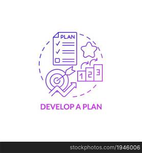 Develop plan purple gradient concept icon. Effective management and work optimization. Career advancement abstract idea thin line illustration. Vector isolated outline color drawing. Develop plan purple gradient concept icon