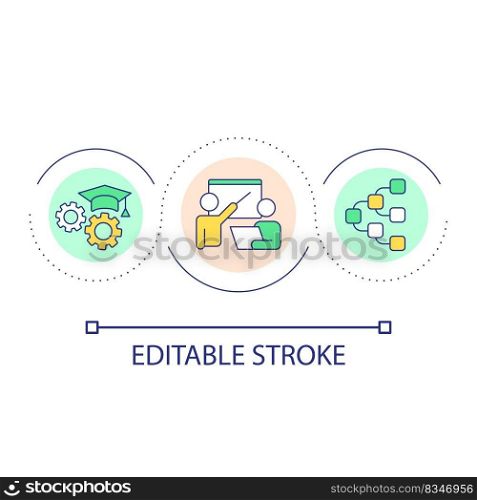 Develop professional skills loop concept icon. Career growth. Increase job knowledge and training abstract idea thin line illustration. Isolated outline drawing. Editable stroke. Arial font used. Develop professional skills loop concept icon