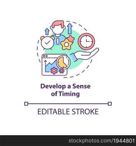 Develop sense of timing concept icon. Work schedule. Successful time management. Career advancement abstract idea thin line illustration. Vector isolated outline color drawing. Editable stroke. Develop sense of timing concept icon