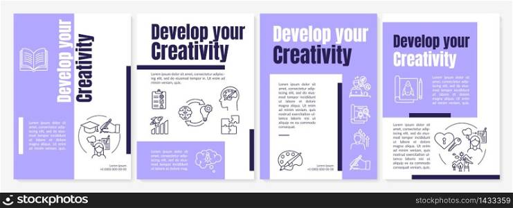 Develop your creativity brochure template. Learning new skills flyer, booklet, leaflet print, cover design with linear icons. Vector layouts for magazines, annual reports, advertising posters. Develop your creativity brochure template