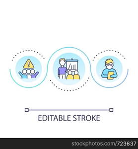 Developer education loop concept icon. Employees training. Career development. Staff issue abstract idea thin line illustration. Isolated outline drawing. Editable stroke. Arial font used. Developer education loop concept icon