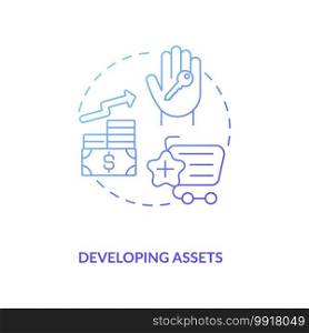 Developing assets concept icon. Asset management component idea thin line illustration. Cost-effective manner. Improving economic status. Financial security. Vector isolated outline RGB color drawing. Developing assets concept icon