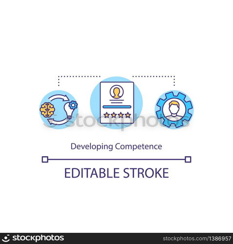 Developing competence concept icon. Learn new knowledge. Improve intelligence for career. Professional growth idea thin line illustration. Vector isolated outline RGB color drawing. Editable stroke. Developing competence concept icon