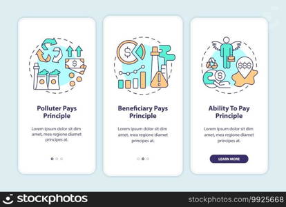 Developing countries onboarding mobile app page screen with concepts. Ethical banking walkthrough 3 steps graphic instructions. Global warming. UI vector template with RGB color illustrations. Developing countries onboarding mobile app page screen with concepts