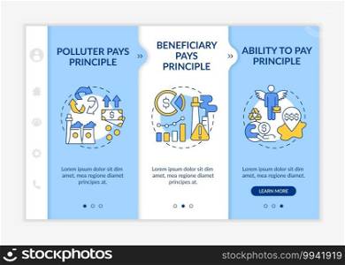 Developing countries onboarding vector template. Responsive mobile website with icons. Environmental protection. Polluter pays principle. Webpage walkthrough 3 step screens. RGB color concept. Developing countries onboarding vector template
