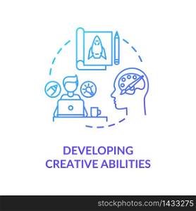 Developing creative abilities concept icon. Personal improvement, professional evolvement idea thin line illustration. Learning new skills. Vector isolated outline RGB color drawing. Developing creative abilities concept icon