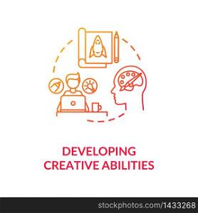 Developing creative abilities concept icon. Personal improvement, professional growth idea thin line illustration. Learning new skills. Vector isolated outline RGB color drawing. Developing creative abilities concept icon