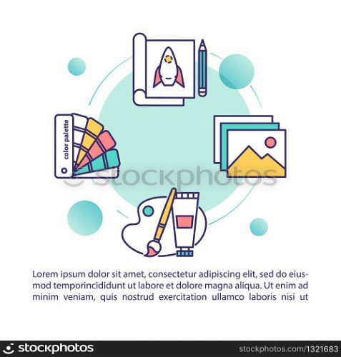 Developing creative project concept icon with text. Design agency. Decorative artwork. PPT page vector template. Brochure, magazine, booklet design element with linear illustrations