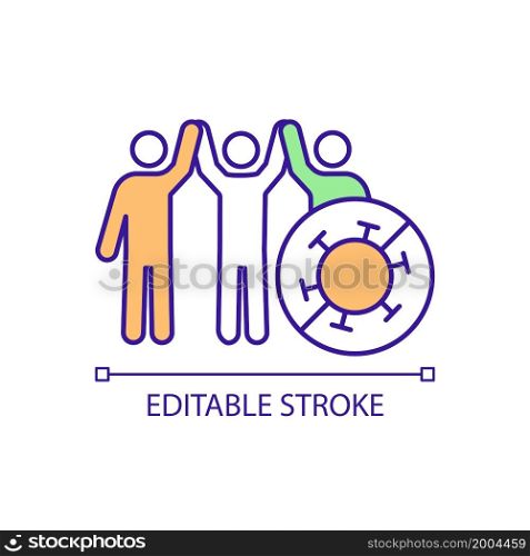 Developing herd immunity RGB color icon. Fighting together against contagious disease. Adaptive immunity development. Isolated vector illustration. Simple filled line drawing. Editable stroke. Developing herd immunity RGB color icon