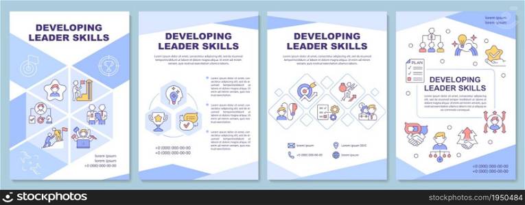 Developing leader skills brochure template. Professional growth. Flyer, booklet, leaflet print, cover design with linear icons. Vector layouts for presentation, annual reports, advertisement pages. Developing leader skills brochure template