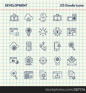 Development 25 Doodle Icons. Hand Drawn Business Icon set