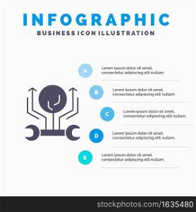 Development, Engineering, Growth, Hack, Hacking Solid Icon Infographics 5 Steps Presentation Background