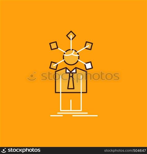 development, human, network, personality, self Flat Line Filled Icon. Beautiful Logo button over yellow background for UI and UX, website or mobile application. Vector EPS10 Abstract Template background