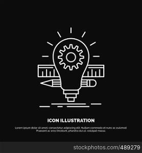 Development, idea, bulb, pencil, scale Icon. Line vector symbol for UI and UX, website or mobile application. Vector EPS10 Abstract Template background
