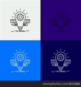 Development, idea, bulb, pencil, scale Icon Over Various Background. Line style design, designed for web and app. Eps 10 vector illustration. Vector EPS10 Abstract Template background