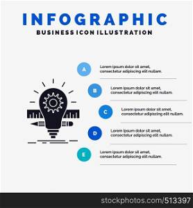 Development, idea, bulb, pencil, scale Infographics Template for Website and Presentation. GLyph Gray icon with Blue infographic style vector illustration.. Vector EPS10 Abstract Template background