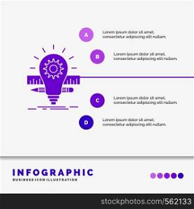 Development, idea, bulb, pencil, scale Infographics Template for Website and Presentation. GLyph Purple icon infographic style vector illustration.. Vector EPS10 Abstract Template background