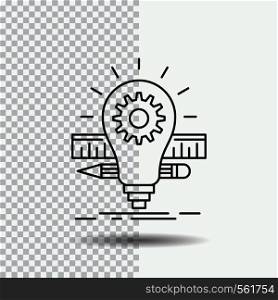 Development, idea, bulb, pencil, scale Line Icon on Transparent Background. Black Icon Vector Illustration. Vector EPS10 Abstract Template background