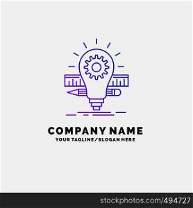 Development, idea, bulb, pencil, scale Purple Business Logo Template. Place for Tagline. Vector EPS10 Abstract Template background