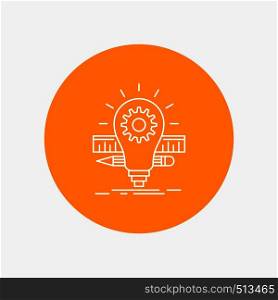 Development, idea, bulb, pencil, scale White Line Icon in Circle background. vector icon illustration. Vector EPS10 Abstract Template background