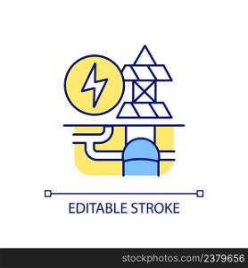 Development of infrastructure RGB color icon. Power systems and transportation. Communication building. Isolated vector illustration. Simple filled line drawing. Editable stroke. Arial font used. Development of infrastructure RGB color icon