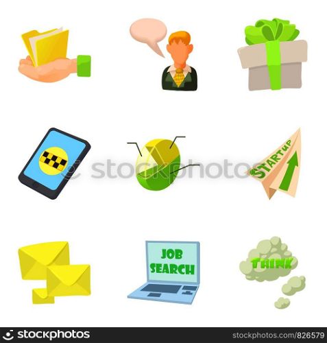 Development of online business icons set. Cartoon set of 9 development of online business vector icons for web isolated on white background. Development of online business icons set, cartoon style