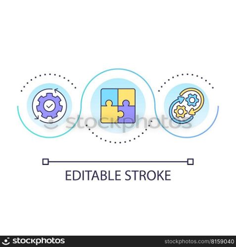 Development operations team loop concept icon. Project member role. Release management responsibility abstract idea thin line illustration. Isolated outline drawing. Editable stroke. Arial font used. Development operations team loop concept icon