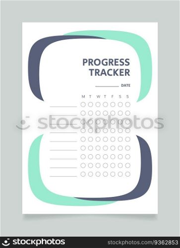 Development progress tracker worksheet design template. Printable goal setting sheet. Editable time management s&le. Scheduling page for organizing personal tasks. Arial Regular font used. Development progress tracker worksheet design template