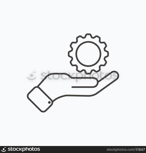 Development solution thin Line Icon. Gear in hand innovation logo. Vector Illustration. Development solution thin Line Icon. Gear in hand innovation logo. Vector Illustration. EPS10