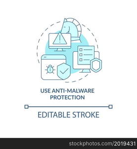 Device anti-malware protection concept icon. Defense from spy software abstract idea thin line illustration. Personal data safety technology. Vector isolated outline color drawing. Editable stroke. Device anti-malware protection concept icon