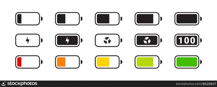 Device battery icons set. Battery charge level. Smartphone battery. Vector scalable graphics