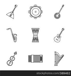 Device for music icons set. Outline illustration of 9 device for music vector icons for web. Device for music icons set, outline style