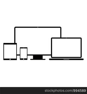 Device Icons: smartphone, tablet, laptop and desktop computer.
