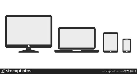 Device Icons  smartphone, tablet, laptop and desktop computer.Vector.. Device Icons  smartphone, tablet, laptop and desktop computer.