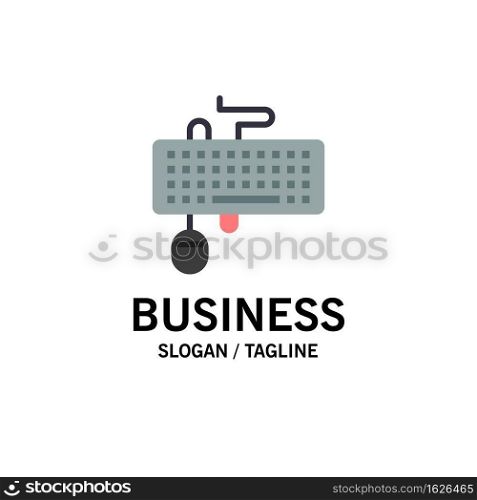 Device, Interface, Keyboard, Mouse, Obsolete Business Logo Template. Flat Color