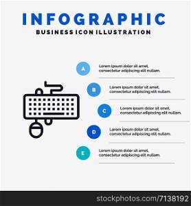 Device, Interface, Keyboard, Mouse, Obsolete Line icon with 5 steps presentation infographics Background