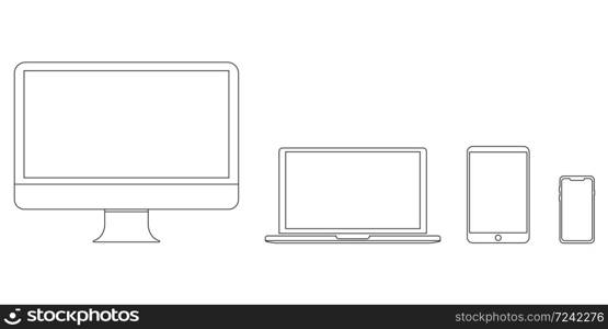 Device line mockup set. Flat devices outline collection.