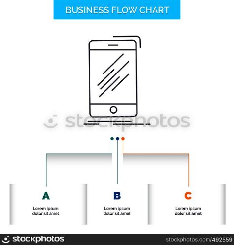 Device, mobile, phone, smartphone, telephone Business Flow Chart Design with 3 Steps. Line Icon For Presentation Background Template Place for text. Vector EPS10 Abstract Template background