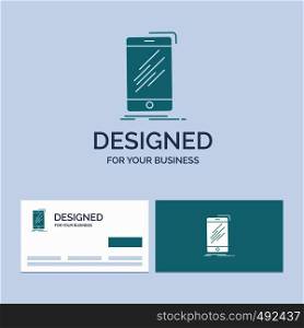Device, mobile, phone, smartphone, telephone Business Logo Glyph Icon Symbol for your business. Turquoise Business Cards with Brand logo template.. Vector EPS10 Abstract Template background