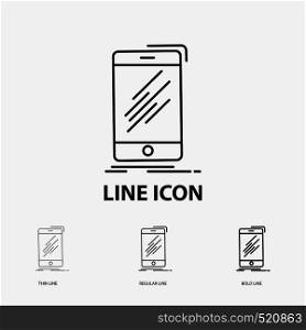 Device, mobile, phone, smartphone, telephone Icon in Thin, Regular and Bold Line Style. Vector illustration. Vector EPS10 Abstract Template background