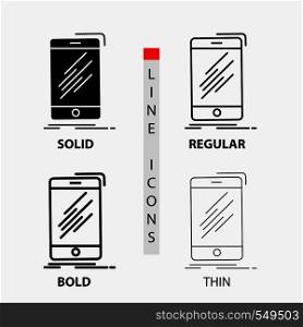 Device, mobile, phone, smartphone, telephone Icon in Thin, Regular, Bold Line and Glyph Style. Vector illustration. Vector EPS10 Abstract Template background